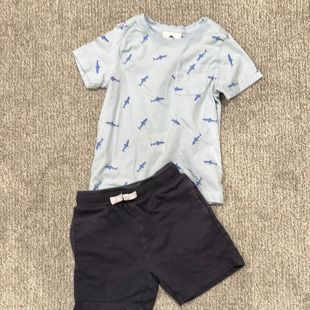 Shark Print T-Shirt and Navy Shorts Set